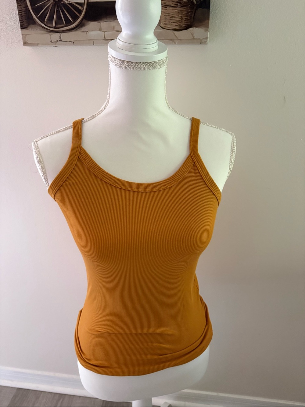 Ribbed Spaghetti Strap Tank Top - Mustard